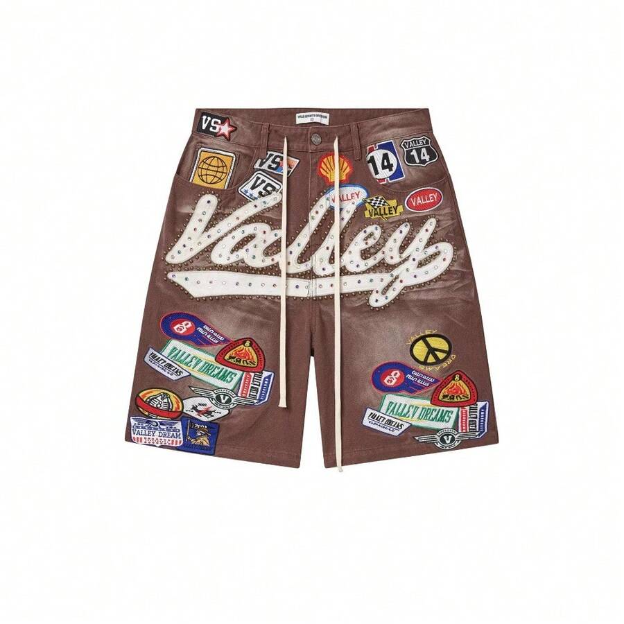 Mens ClothesTrendy Fashion Splicing Retro Jorts Jeans Men's Versatile Casual Drawstrings Shorts For Men - màu nâu - Xem 1