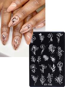 Bộ 1/3 khuôn dập móng tay hình hoa lá mùa xuân hè, bướm, tulip, lá cây, khuôn dập móng nghệ thuật họa tiết đường nét đơn giản, dụng cụ làm móng bằng kim loại tái sử dụng cho salon làm móng và thiết kế móng nghệ thuật. - Bạc - Xem 14