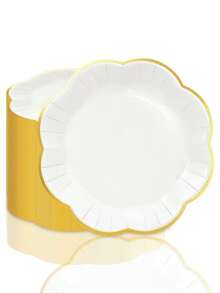10pcs/20pcs/30pcs White With Gold Rim Wavy Paper Plates - 7 Inch/9 Inch Disposable Plates For Wedding, Bridal Shower, Birthday And Elegant Party Tableware, Unisex - White Background With Gold Trim - View 3