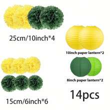 14 pièces Ensemble combiné de lanternes en papier et boules de fleurs en papier sur le thème du citron, lanternes en papier jaunes rondes pour la décoration de fête, décoration de mariage, ornements de jardin à suspendre - Multicolore - Voir 7
