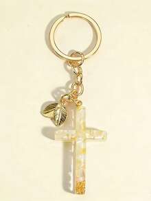 1 chiếc móc khóa hình thánh giá bằng đá và hoa khô thời trang unisex, dùng làm móc chìa khóa xe hơi, phụ kiện túi xách, quà tặng. - trắng - Xem 8