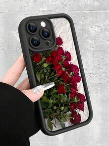 Flower 1pc Black Romantic Rose Pattern Full Coverage TPU Shockproof Phone Case Compatible With IPhone 17, 16, 15, 14, 13, 12, 11 Pro Max - Multicolor - View 4