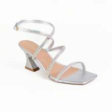 Di Valerina Women's Sandals With Shiny Rhinestone Heels For Luxury Parties - Silver - View 1