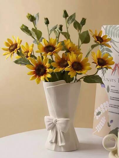 1pc Exclusive Bow Decor Vase, Elegant Curved Vase, Minimalist Style Desktop Flower Vase, Suitable For Home Living Room Bedroom Office Decor, Ins Style Floral Container, Decorative Vase, Ideal Gift For Housewarming, Wedding, Birthday, Holiday