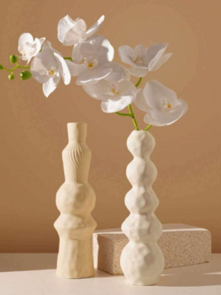 1pc Geometric Column Vase Decorative Ornament, Retro Artistic Home Decor Vase, Niche Aesthetic Flower Vase For Living Room And Entryway, Minimalist Geometric Pillar Vase, Multi-Use Floral Container For Fresh Dried Artificial Flowers, Elegant Vintage Style Tabletop Decoration, High-End Artistic Vase For Home Style Enhancement, Decorative