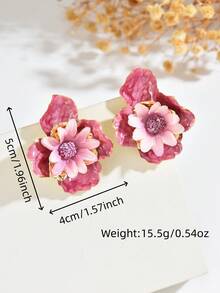 1對森系甜美清新花卉拉菲亞布藝花朵流蘇耳環，適合女性度假與日常配戴 - 玫紅色 - 查看 3
