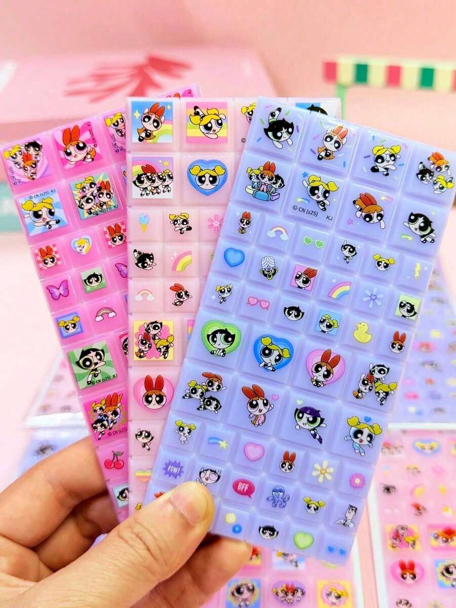 THE POWERPUFF GIRLS Hình dán vuông 3D dập nổi hình Powerpuff Girls, thích hợp làm quà tặng Guka cho trẻ em và bé gái, phiên bản giới hạn, có thể tháo rời và tái sử dụng mà không để lại dấu vết, hình dán kẹo Guka Seal, sách hình dán, hình dán ốp điện thoại, hình dán kẹo niêm phong, hình dán móc khóa. - Nhiều màu - Xem 1