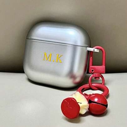 Customized Name/Letter Earphone Protective Case (With Apple Pendant) - Silver Electroplated Earphone Protective Case Suitable Compatible With Apple Earphones 4th Gen, Pro, New 2nd/3rd Gen, Soft Protective Case Compatible With Apple Earphones, Electroplated Earphone Protective Case, Valentine's Day Gift
