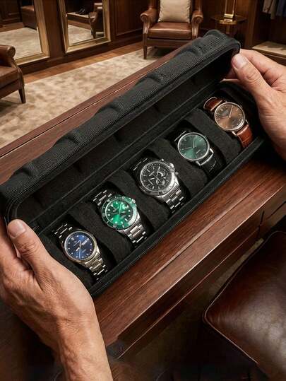 重型手表收纳盒，男女通用，防刮内衬，提手设计，适合居家、旅行、手表收藏，是送给男士和女士的理想礼物，设计紧凑，结构耐用，是手表配件、手表盒、手表收纳和家居整理的完美之选。