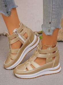 1 Pair Summer New Arrival Side Zipper Comfortable Soft Bottom Lightweight Fashionable High-Top Platform Wedge Sandals For Women,Beach Shoes - Gold - View 4