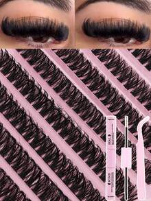 200pcs DIY False Eyelash Kit, Includes Makeup Tools, Adhesive And Sealing Tools, Eyelash Curler, Eyelash Brush, D-Shaped Curling Segmented False Eyelashes, 60D Natural Eyelash Clusters, Suitable For Everyday Use - Reusable, Eyelash Clusters, Individual Eyelashes, Eyelashes, False Eyelashes - 黑色 - 查看 6