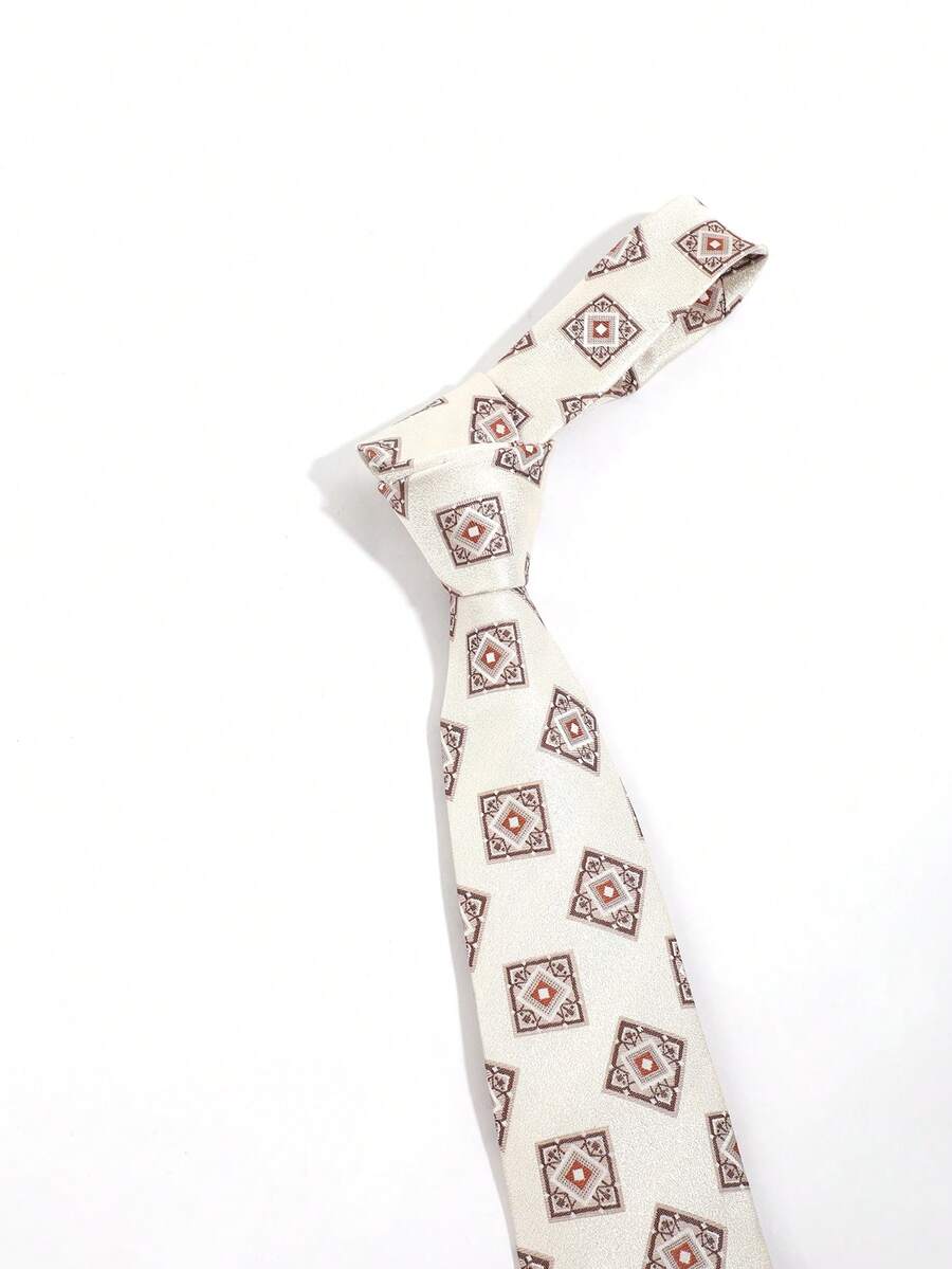 1 chiếc cà vạt nam kiểu retro hình thoi hình học, phụ kiện, quà tặng lễ hội. - Màu be - Xem 1
