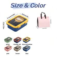 1 pieza Caja de almuerzo Bento, Recipiente de almuerzo dividido en 4 compartimentos con utensilios y tazón para sopa, diseño a prueba de fugas, apto para microondas/lavavajillas/refrigerador - Multicolor - Ver 11