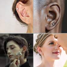 4 chiếc/6 chiếc/16G Khuyên môi phẳng đính đá Zirconia hình chữ T bằng thép không gỉ, khuyên tai sụn, kiểu dáng tối giản thời trang dành cho nữ, trang sức xỏ khuyên tai. - Nhiều màu - Xem 3