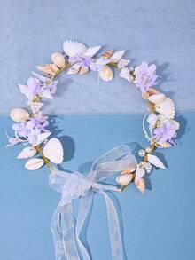 1 buah Bando Wanita Gaya Mori Motif Bunga dan Kerang Buatan Tangan Warna Putih Aksesori Rambut Pantai Aksesori Pesta Musim Semi Luar Ruangan Hiasan Kepala Pengantin Pernikahan - Purple - View 5