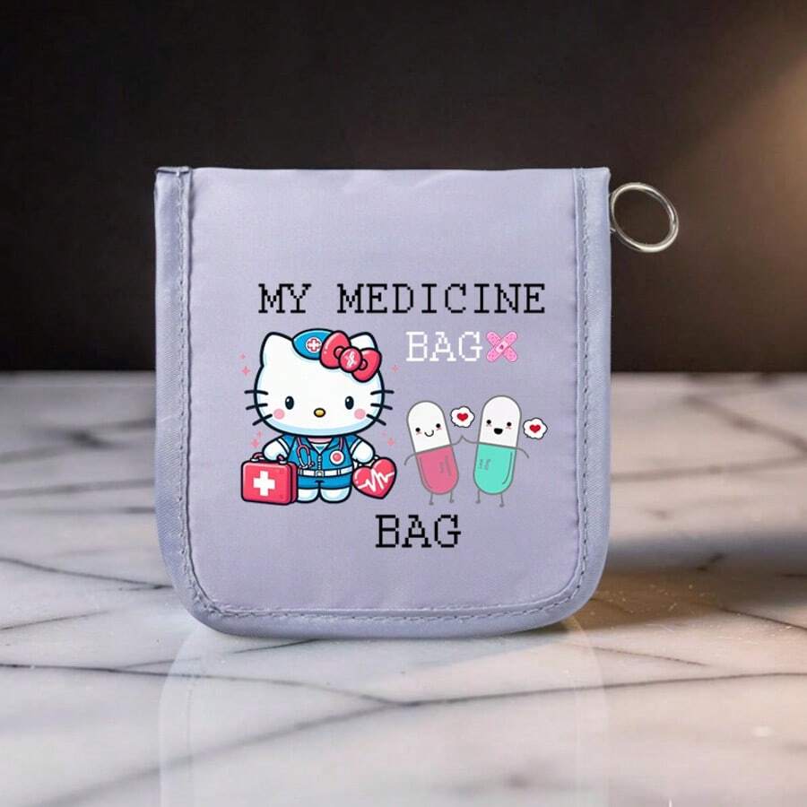 SANRIO Bolsa de medicina portátil impresa | Organizador compacto de pastillas y botiquín de primeros auxilios, bolsa de medicina de tela multifuncional, bolsa de emergencia médica ligera adecuada para la escuela, el hogar, el viaje, bolsa de primeros auxilios, organizador de medicamentos, estuche de pastillas, caja de pastillas, organizador de pastillas para el hogar, para crucero, esenciales de viaje - Multicolor - Ver 1