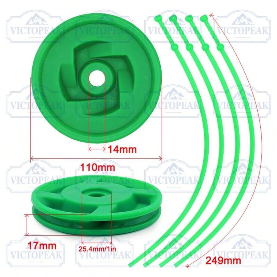 Đầu máy cắt cỏ (đĩa nylon nhỏ màu xanh lá cây), đầu máy cắt cỏ màu xanh lá cây, đầu máy cắt cỏ bằng nylon, đầu máy cắt cỏ đa năng và dây cắt cỏ. - Đầu cỏ (đĩa nylon nhỏ, màu xanh lá cây) - Xem 1
