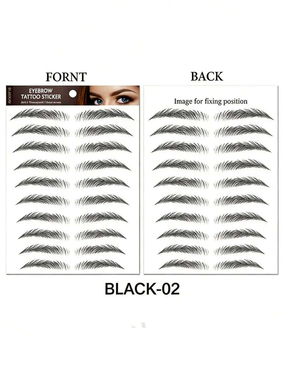10对6D仿真眉毛纹身贴纸，轻松打造专业眉形 - 防水耐用 - 黑色 - 查看 1