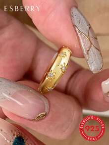 ESBERRY 1 chiếc nhẫn hoa bằng bạc Sterling S925 đính đá quý, nhẫn cưới nữ, nhẫn đính ước, nhẫn vĩnh cửu, món quà trang sức tinh tế dành cho phái nữ, thích hợp cho tiệc tùng và hẹn hò. - nhẫn - View 1