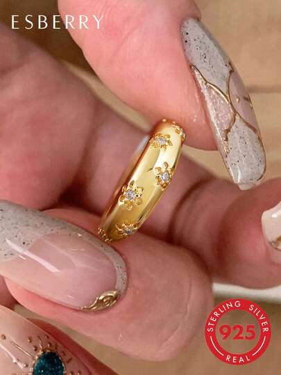 ESBERRY 1 pieza Anillo de flor de piedra preciosa de plata esterlina S925, anillo de boda para mujer, anillo de compromiso, anillo de eternidad, regalo de joyería exquisita para damas, para fiesta y citas