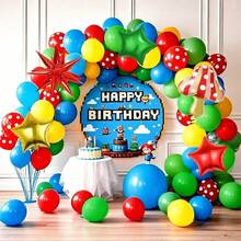 138pcs Cartoon Balloon Arch Kit, Includes 12 Inch, 10 Inch, 5 Inch Red, Yellow, Blue And Green Balloons, And Mushroom Foil Balloons, Perfect For Cartoon Theme Birthday Party, Carnival Party Decoration - 138pcs Red, Yellow, Blue and Green - View 2