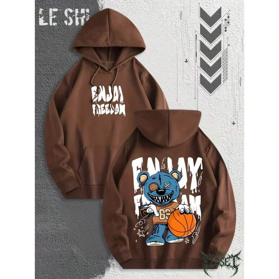 Gothic Art Bear Basketball Emo Dark Colorful Comfortable Sweatshirt For Everyday Wear Streetwear Urban Culture Street Fashion Street Graffiti Skater Unisex Sweatshirt 50% Cotton 50% Polyester Top Premium Streetwear New Release Immediate Shipping Various Colors!! - 鏽棕色 - 查看 1