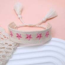 1pc Embroidered Pentagram Handmade Braided Bracelet - Beige - View 3