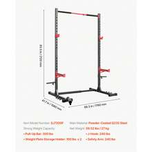 Power Cage Rack, Multifunctional Squat Rack For Home Gym, Width-Adjustable Workout Strength Training Equipment With 6 Band Pegs, Landmine Attachment & Safety Bars For Bench Press Squats Pull-Up - Pull-bar type, adjustable width - 查看 7
