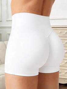 Quần short thể thao nữ màu đen co giãn cao, chất liệu vải mềm mại thoải mái. - trắng - Xem 3