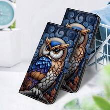 GLANDOTU Capa carteira para celular em Pu com ilustração vintage de coruja, compartimentos para cartões e cordão, capa protetora com suporte dobrável para diversos modelos de celular. - Multicolorido - Ver 5