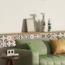 1 Roll 2M Long Boho Moroccan Geometric Floral Peel And Stick Wall Sticker, 10/15/20/30cm Width Luxury Gold Grey Blue Wallpaper Border, Waterproof Self-Adhesive Removable For Kitchen Backsplash Bathroom Living Room DIY Home Decor - A - View 6