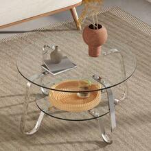 Retro Minimalist Style Metal Frame Double Layer Tempered Glass Coffee Table, Adds A Touch Of Elegance To Your Living Room. - Silver - View 4
