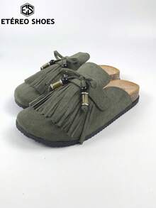 Women's Casual Flat Sandals, Outdoor Slippers, Adorned With Tassels And Beads, Suitable For Daily Commutes And For Spring And Autumn Holiday Outfits. - màu xanh lá - Xem 7