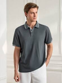 Officeau Men's Striped Short Sleeve Casual Commuting Polo Shirt - Grey - View 5