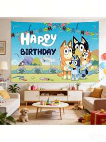 1 tấm phông nền trang trí tiệc sinh nhật gia đình hoạt hình Bluey - Trang trí gian chụp ảnh sinh nhật vui vẻ - Xem 4