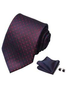 3pcs/Set Geometric Pattern Men's Tie, Pocket Square, Cufflinks, Romantic White Gift Box, Suitable For Men's Wedding, Holiday, Anniversary - Color Mixing - View 6