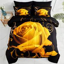 7 Pieces Yellow Comforter Set Queen King Size , Rose Pattern Bed In A Bag, Lightweight Soft Microfiber Bedding Sets With Comforter, Flat Sheet, Fitted Sheet, Pillowcases Home Decor Room Decor Bedroom Decor Bed Comforter Set Mothers Day Gift Wedding Decorations. - 黃色 - 查看 9
