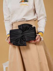 Bolso clutch de satén con mariposa & en forma de flor para fiesta, noche - Negro - Ver 3