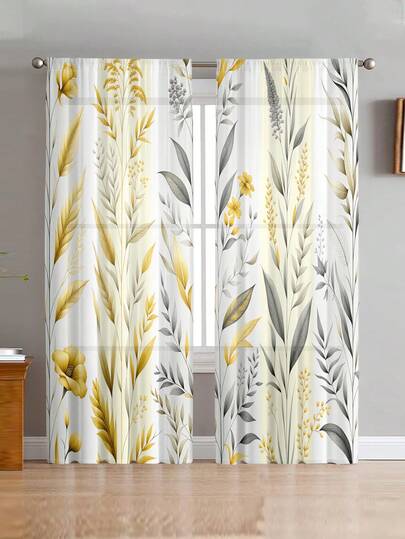 Bộ 2 rèm trang trí họa tiết hoa hiện đại, rèm cản sáng một phần và rèm xuyên sáng một phần cho phòng khách, phòng ngủ, trang trí nhà cửa.