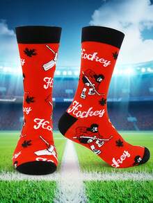 1 đôi tất nam dài đến bắp chân in hình khúc côn cầu trên băng, tất khúc côn cầu trên băng, thích hợp để mang hàng ngày. - Nhiều màu - Xem 2