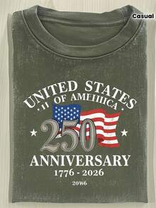 1pcs 230G Washed Vintage Pink Round Neck T-Shirt Featuring 'UNITED STATES OF AMERICA' Text And Graphics, An American Flag, '250', 'ANNIVERSARY', And '1776 - ' Design - A Casual Tee Perfect For Independence Day Or Patriotic OccasionsSpring And Summer Outfits For Women Best Mom Ever T-Shirt - màu xanh lá - Xem 1