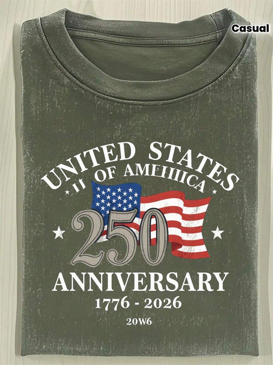 1pcs 230G Washed Vintage Pink Round Neck T-Shirt Featuring 'UNITED STATES OF AMERICA' Text And Graphics, An American Flag, '250', 'ANNIVERSARY', And '1776 - ' Design - A Casual Tee Perfect For Independence Day Or Patriotic OccasionsSpring And Summer Outfits For Women Best Mom Ever T-Shirt - màu xanh lá - Xem 1