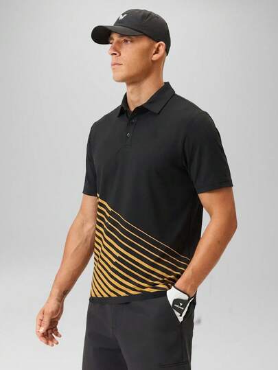 CZRLHYT Men's Striped Print Short Sleeve Commuter Polo Shirt, Men's Outdoor Activities Polo Shirt, Men's Summer Polo Shirt, Men's Outdoor Golf Polo Shirt, Men's Casual Polo Shirt. A Great Gift For Boyfriend Or Husband