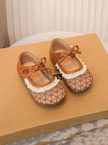 Chaussures tressées avec nœud papillon pour filles, semelle souple antidérapante, chaussures de princesse pour enfants au style artistique, nouvelle arrivée pour le printemps et l'automne - Tabac - Voir 7