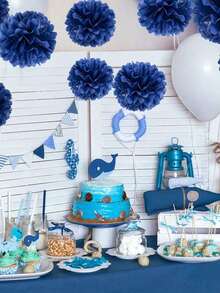 9pcs Navy Blue Paper Flower Balls, Navy Blue Fluffy Paper Flowers, Graduation Party Hanging Decor, Suitable For Scene Layout, Home Decor, Room Decor, Birthday Party, Wedding Gift, Corporate Graduation Gift, Christmas Decoration - Navy Blue Paper Flower Ball Set - View 3