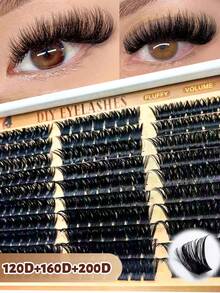 Lông mi giả dạng chùm, cong hình chữ D, dài 10-18mm, độ cứng 120D+160D+200D, chất liệu giả lông chồn, dụng cụ trang điểm, lông mi giả tái sử dụng, lông mi giả dạng chùm. - Xem 1
