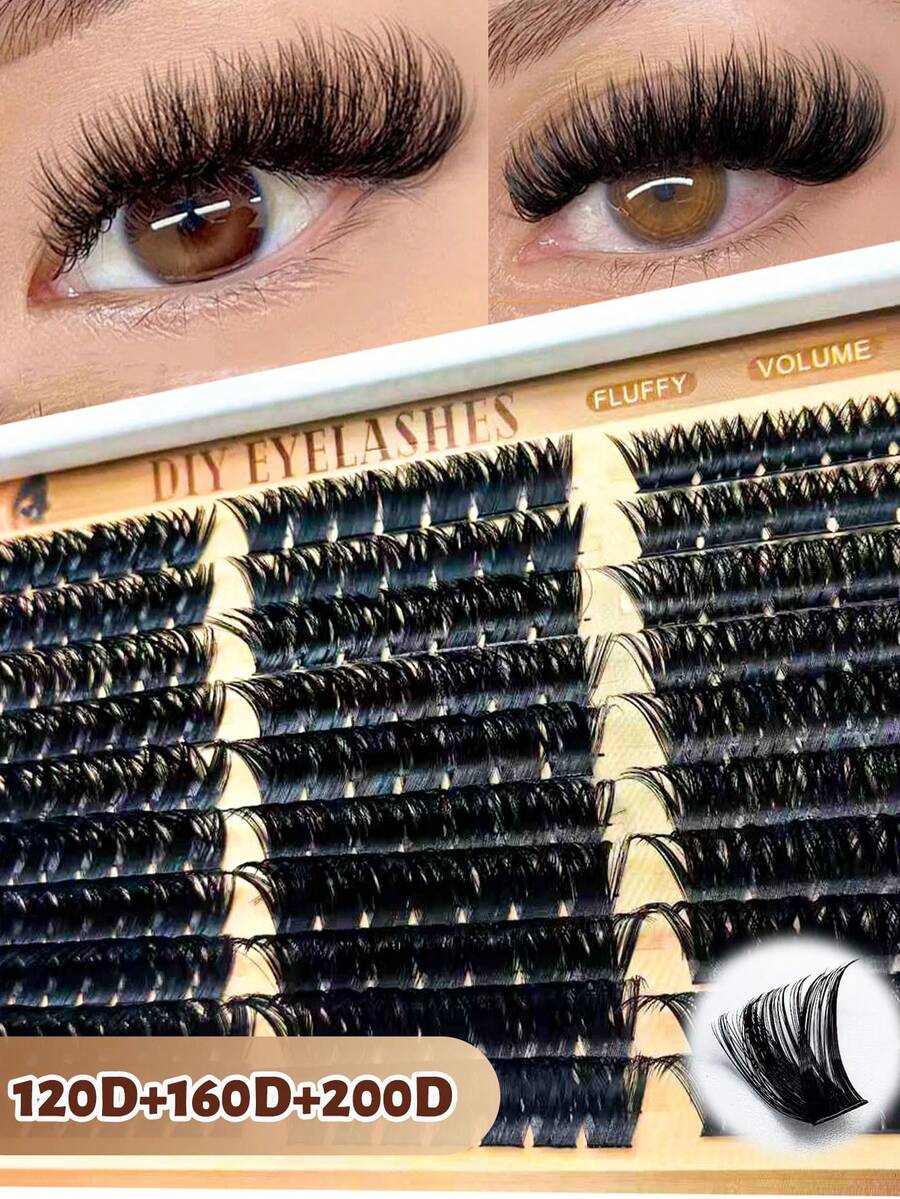 Lông mi giả dạng chùm, cong hình chữ D, dài 10-18mm, độ cứng 120D+160D+200D, chất liệu giả lông chồn, dụng cụ trang điểm, lông mi giả tái sử dụng, lông mi giả dạng chùm. - Xem 1
