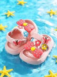 HAHABOBO Girls Cute Butterfly Bow Flower EVA Slides, Lightweight Open Toe Summer Sandals For Kids, Slip-On Casual Beach Shoes - Pink - View 3