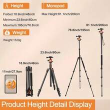 Alloy Large Size Mobile Photography Accessories Tripod Fill Light 78 Inch Travel Tripod Stable Support Professional 360-Degree Panoramic Ball Head Metallic Construction Foldable Design Suitable For Outdoor Travel Photography Video Recording Parties Outdoor Wedding Photography Indoor Photography Mother's Day Birthday - Orange Color - View 4