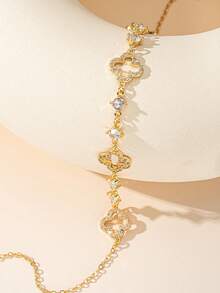 Lucky Five-Leaf Clover Cubic Zirconia Collarbone Necklace, Gold Hollow Layered Necklace, Niche Exquisite Commuter Versatile Choker Neck Chain - Multicolor - View 8